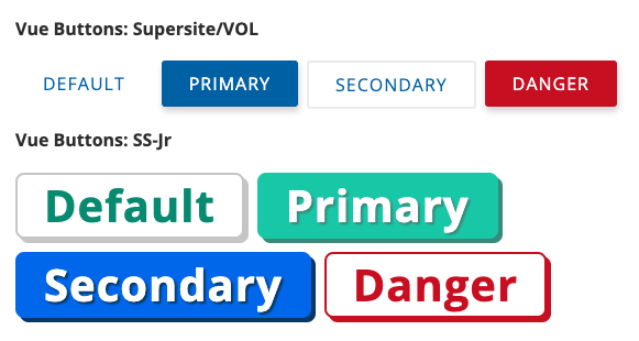Screenshot of the four types of Vue Buttons, in senior and junior themes.